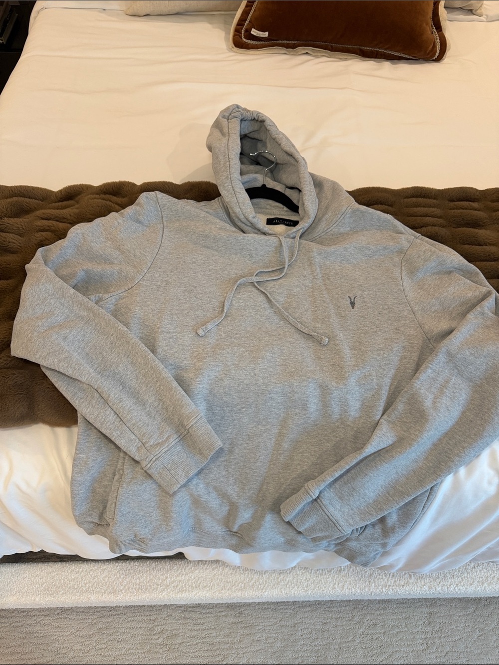 AllSaints Light Gray Crewneck Hoodie with Subtle Logo